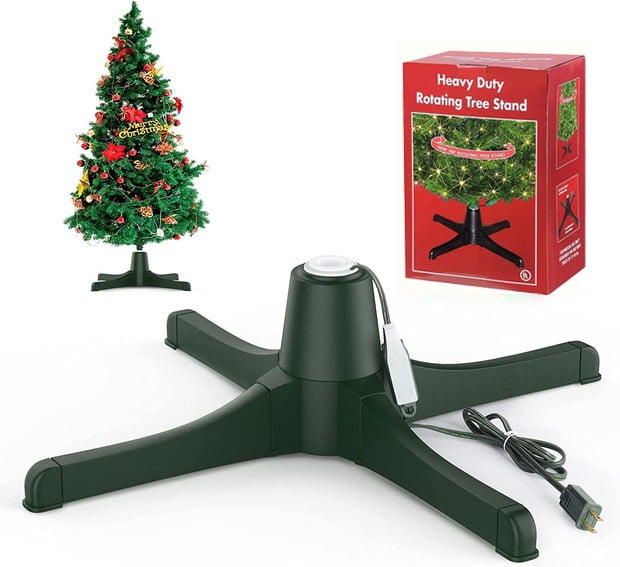 360 Degree Rotating Christmas Tree Stand for up to 7.5ft Artificial Tree Rotating Tree Stand Black Tree Revolving Stand Christmas Tree Turning Stand Xmas Tree Bases with 3 Built in Electrical Outlets -